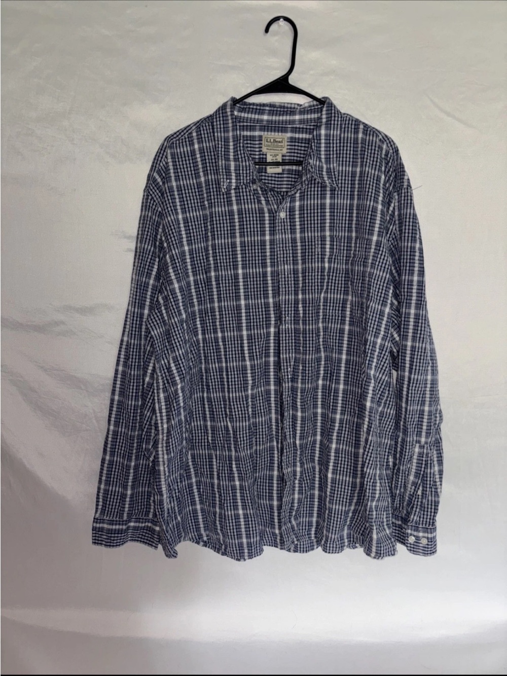 L.L. Bean Blue and White Plaid Button-Down Shirt